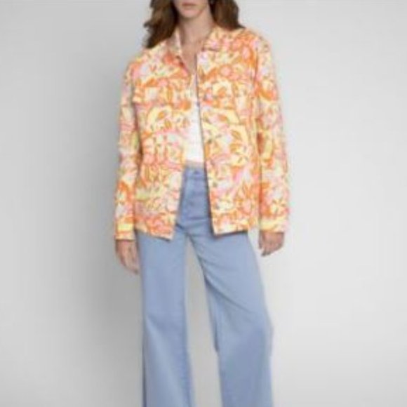 Nicole Miller Floral Denim Jacket Orange P New With Tags